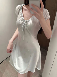 V.C.I | Elegant Floral Ice Silk Short Sleeve Summer Nightgown