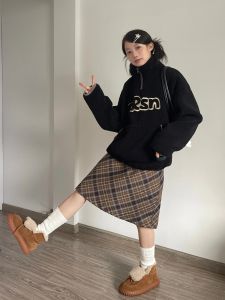 Váy Ngắn Kẻ Caro Cạp Cao Chữ a Đa Năng Phong Cách Mỹ Cổ Điển Cho Nữ Mùa Xuân 2024 Váy Midi Chữ a Dáng Chữ a