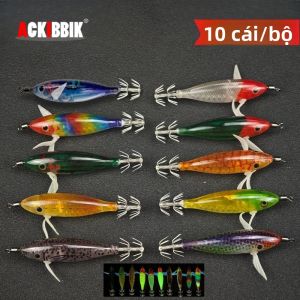 Ackibbik 10 Cái/bộ 8Cm 5.7G Dạ Quang Mực Jig Tôm Mồi Câu Cá Có Móc Biển & Nước Ngọt Mồi Nhân Tạo Bạch Tuộc Móc Câu Cá