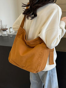 Large Capacity Canvas Tote Bag Womens Crossbody Slouchy Commuter Bag Fashionable Shoulder Strap Korean Style Casual Bag