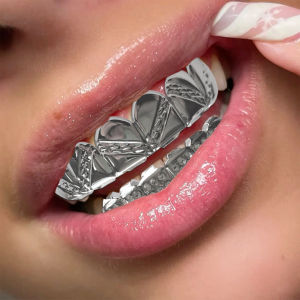 Hip-Hop Fashion Striped Rhinestone Set With Shiny Teeth Accessories Suitable For Both Men And Women Couple Festival Party Gifts