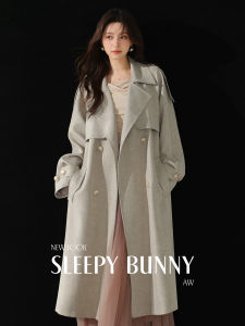 British Style Grey Medium Length Women Autumn Coat