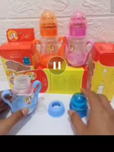 3Pcs Botol Susu Bayi Baby Feeding Bottle Algo 150ml untuk Usia Bayi 3 bulan keatas dilengkapi gagang dan tutup mainan Bahan PP Berkualitas Bisa Direbus dan Mudah dicuci