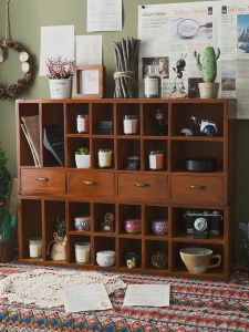 Desktop Storage Box Tape Cosmetic Shelf Desk Stationery Desk Wooden Vintage Drawer Zakka Cabinet