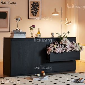 Modern Black Living Room Storage Cabinet Wall Shelf Tea Water Cabinet Simple Design Furniture Home Decor Organizer