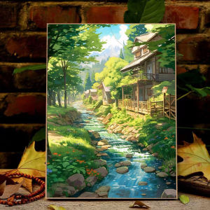 Diamond Painting Handmade Forest Village Landscape Sticker Cross Stitch Living Room Decor Modern Simple Style with Frame