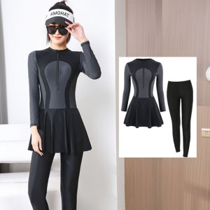 Long Sleeve Long Pants Swimsuit Womens Sun Protection Full Body Conservative One Piece Skirt Style Student Slimming Belly Covering Sports Hot Spring Diving Suit