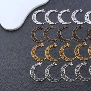 20 Chiếc 32*38mm Mặt Trăng Rỗng Kết Nối Hạt Charm Hợp Kim Mặt Dây Chuyền Để Tự Làm Đồ Trang Sức - Vòng Tay Dây Chuyền Bông Tai
