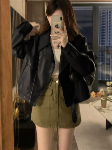 Vintage PU Leather Jacket Womens Loose Motorcycle Style Spring Autumn New Arrival Short Top Streetwear Fashion