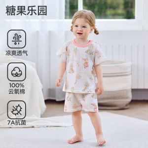 Pure Cotton Baby Sleepwear Thin Sleeve Home Clothes Set for Boys And Girls Comfortable Breathable Summer Clothing