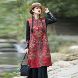 เสื้อกั๊กแขนยาวปักลายสําหรับผู้หญิง สไตล์ใหม่ มีซับใน เหมาะสําหรับฤดูใบไม้ร่วง ความยาวกระโปรงกลาง คอใบบัว