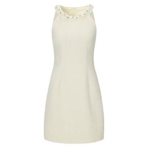 TAMMY TANGS | Shiny Thread Beaded Sleeveless Neck Hanging Dress Womens Waist Cinching Slimming High Waist Polyester Fiber Spring Summer Autumn Work City Commute Date Party