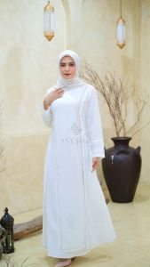 AYESHA Gamis Putih Wanita Kekinian Abaya Turkey Terbaru Mewah Elegan Premium 044 Putih