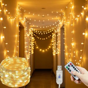 USB 8 Modes Party Wire Garland Lights Wedding Decor Fairy LED String Lights with Remote Control for Christmas Tree Home Room