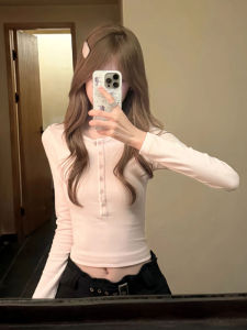YUEZHONGWEI | Pink Fitted Long Sleeve T-Shirt