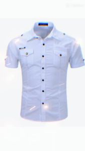 Áo sơ mi Áo sơ mi nam cộc tay Nam phối 2 túi ngực Thêu dọc zic zac và nhấn Đai cúc Đồng nổi bật tạo điểm nhấn lịch lãm cách điệu MÃ H40