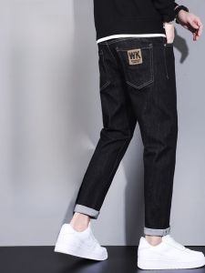 ROMON | Romon Mens Straight Leg Jeans Casual Black Denim Fashionable Wear-resistant Elastic Long Trousers For Spring Autumn