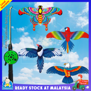Children Kids Flying Kite Toy Outdoor Sport Cartoon Parrot Butterfly Eagle Kite + Hand Brake Fishing Rod Toys 钓鱼竿小风筝