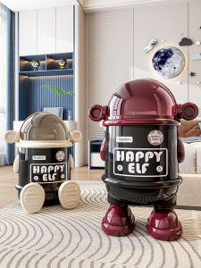 Large Capacity Cartoon Trash Can for Living Room And Bedroom Home Use High Value Vintage Style round Shape Double Bucket