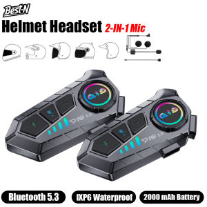 1/2pcs YP10 2X Helmet Headset Bluetooth 5.3 Speaker Waterproof Interphone Wireless 2in1 Mic Intercom Moto Motorcycle Accessories