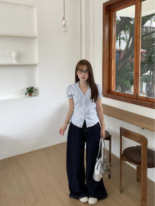 Deep Blue High Waist Straight Leg Jeans Womens Loose Casual Wide Leg Pants Pepe Home New 2025 Vintage Style Floor Length