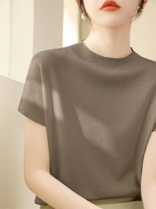DVDK | Stylish Youthful Short Sleeve Half-Neck T-Shirt Womens Silk-Knit Tee