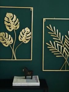 Nordic Wall decoration hanging Metal art Frame decor Golden leaves