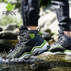 Rax Mens Waterproof High-Top Hiking Shoes Lightweight Breathable Outdoor Climbing Shoes Supportive Anti-Impact Shock-Absorbing