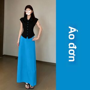 Karrar betsey | Bộ Đầm Màu Xanh Klein Phong Cách Hàn Quốc 2 Mảnh