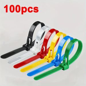 100pcs Reusable Cable Ties Nylon Removable Recyclable Mixed Colors Black White for Organizing Cords Wires Cable Lock Loop