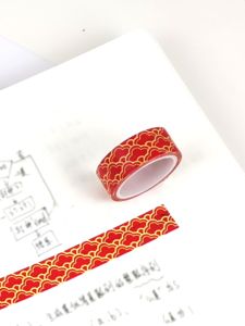 เทปสติ๊กเกอร์ลายดอกไม้ย้อนยุคสีแดงคลาสสิกสไตล์ชาติพันธุ์ แผ่นสติ๊กเกอร์สำหรับบันทึกโน้ตแบบย้อนยุค สไตล์จีน