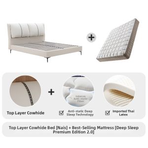 Airland | Luxurious Bridal Bed Frame Real Leather Solid Wood Large Ears Cushioned