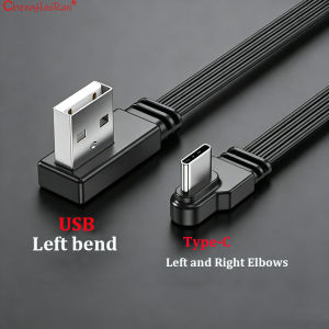 1PC Flat Silicone Flexible Cable USB to Type-C Data Cable Left Right Up Down Bend Connector 10/30/50/100CM Wires 2.0 2A Power