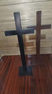 Solid Wood Cross with Stand 15.5 Inches Catholic Crucifix Choco Brown Black Church Home Decor