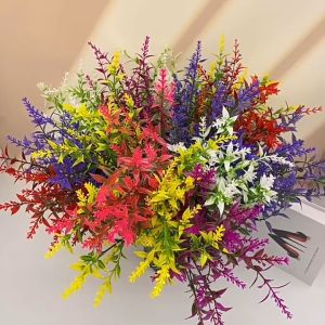 【Ready Stock】5PCS Simulate artificial green plants flowers plastic lavender flowers family wedding outdoor balcony