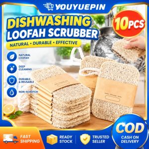 YOUYUEPIN 10pcs Natural Loofah Scrub Pad Non Scratch Dishwashing Sponge For Nonstick Pans Pots Kitchen Cleaning Eco Friendly Dish Cloth