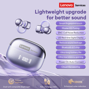 Lenovo | Lenovo RS119 OWS Open-ear Wireless Earphones Bluetooth 6.0 Soft Silicone Ear Clip Travel Earbuds Hidden Magnetic Digital Display