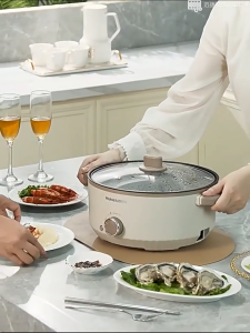 Beam กระทะไฟฟ้า 28cm หม้ออเนกประสงค์ นึ่ง/ต้ม/ผัด/หม้อไฟ 5L บ้าน 1000W สองชั้น หม้อไฟฟ้า ชั้นนึ่ง