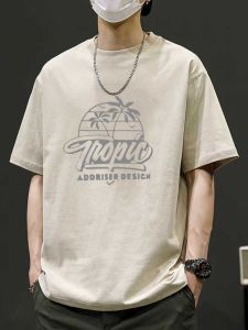 Pure Cotton T-Shirt Mens Short Sleeve Summer round Neck Loose Plus Size Hong Kong Style Half Sleeve Japanese Style Heavy Weight Ins Trendy American Style