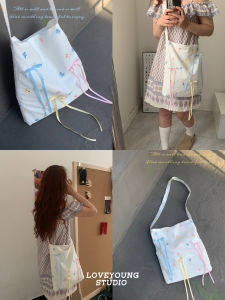 LoverYoung Original "First Love Butterfly Knot" Handmade Sweet Soft Sister Crossbody White Bag Fashion Canvas Bag for Women