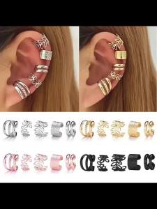 Bộ 5 Bông Tai Kẹp Màu Bạc Hình Lá Dành Cho Nữ Và Nam Không Xỏ Lỗ Sáng Tạo Đơn Giản C Tai Cuff Hợp Thời Trang Món Quà Trang Sức