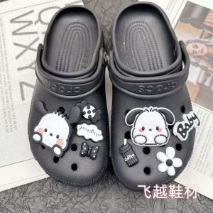 8ชิ้น Crocs Jibbitz แบบนิ่ม PVC สีดำสุนัขถอดออกได้ดอกไม้ประดับตกแต่งรองเท้าสำหรับ Crocs