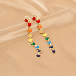 Fresh Color Heart-Shaped Long Earrings Cute Fashion Personality Grandeur Fancy Mosquito Coil Ear Clip without Pierced Ears