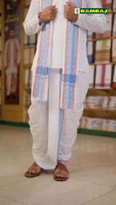 Ganga Jamuna 100% Pure Cotton Angavastram & Panchakacham Veshti Set – Premium Combed Super Fine White Dhoti (9x5 Cubits) with Traditional Decorative Border Ideal for Gifting Priests and Auspicious Religious Events