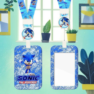 Sonic Cartoon Card Holder Lanyard Retractable Long Rope Bus Card Meal Card Access Control Card Pick-up Card Chest Badge Protective Cover