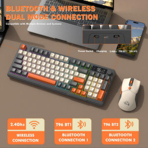 T96 Wireless Keyboard Mouse Combo 96-Key PBT RGB Keyboard Mouse Kit Dual Mode Bluetooth 2.4G Mouse Keyboard Set Long Battery