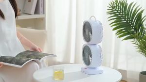 2024 New 8-inch Double-Head Table Fan 5-speed Adjustable USB Rechargeable Fan 350° Rotatable Desktop Silent Fan
