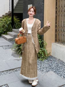 Cafe Au Lait Plaid Suit Set Womens Fashion Autumn 2025 New Style Long Sleeve Casual Style Two-Piece Set with Mesh Splicing