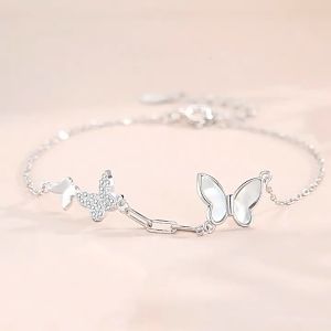White Fritillaria Butterfly Bracelet Womens S925 Pure Silver Exquisite Sweet and Cold Wind Girl Heart Set Diamond Handicraft Jewelry