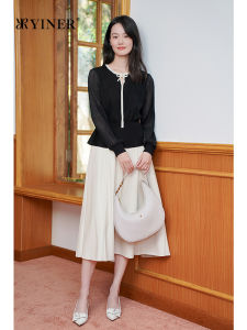 Elegant Rhinestoned Bow Tie Waist Accentuating Layered-Style Knitwear